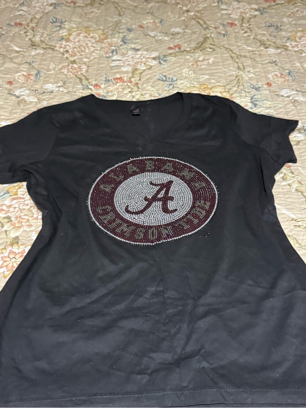 & Other Stories Black Short Sleeve Tee with Maroon and Silver Embellished Logo